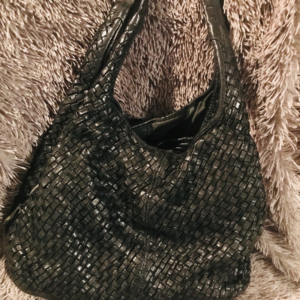 Langellotti Black distressed all leather hobo $75